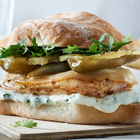 Chicken sandwich with Peppadew jalapeño halves