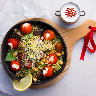 Quinoa Pesto Salad with stuffed Piquanté Peppers